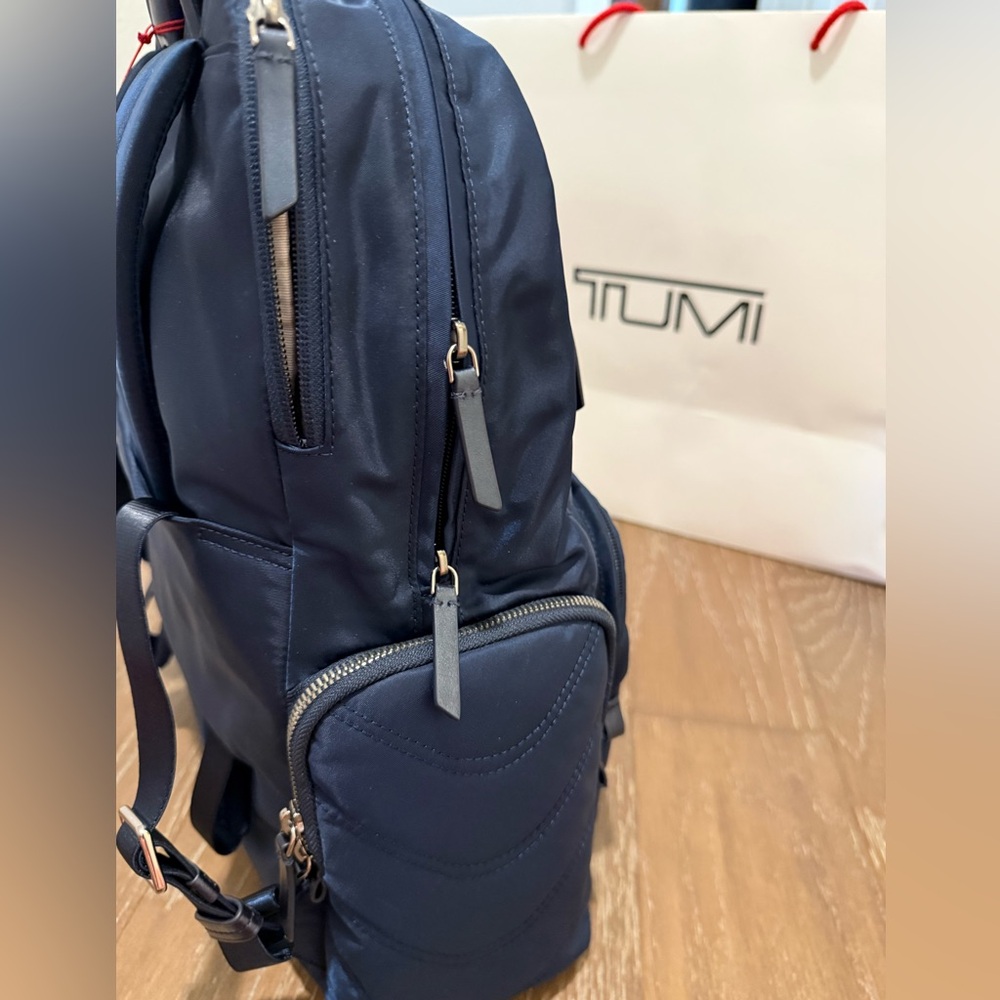 Tumi Navy Quilted Backpack with Gold Hardware - Picture 4 of 14
